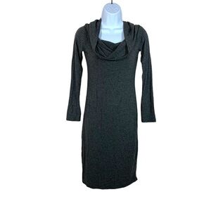 Medium Grey Knit Cowl Neckline Dress Long Sleeve Stretch Wasabi And Mint